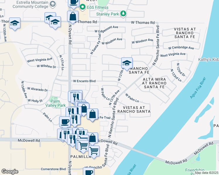 map of restaurants, bars, coffee shops, grocery stores, and more near 12742 West Alvarado Road in Avondale