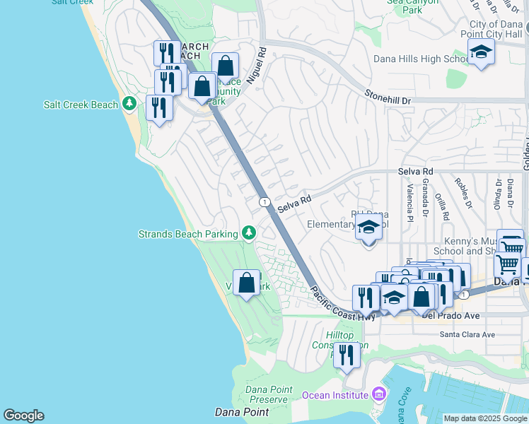 map of restaurants, bars, coffee shops, grocery stores, and more near 23842 Salvador Bay in Dana Point
