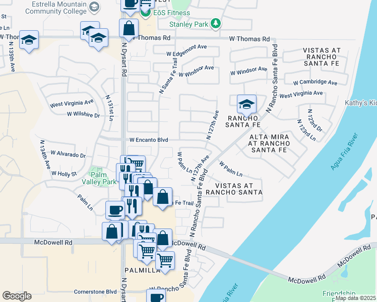 map of restaurants, bars, coffee shops, grocery stores, and more near 12742 West Alvarado Road in Avondale