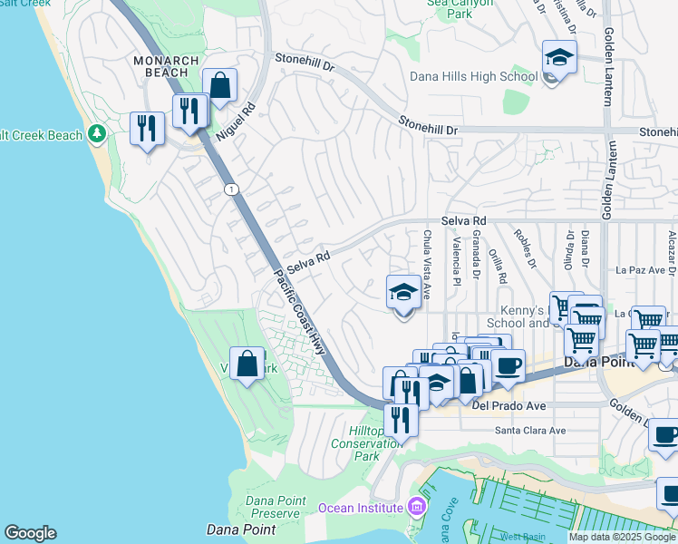 map of restaurants, bars, coffee shops, grocery stores, and more near 33902 Cape Cove in Dana Point