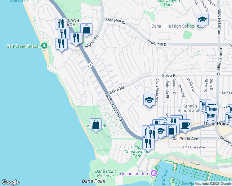 map of restaurants, bars, coffee shops, grocery stores, and more near 33881 Cape Cove in Dana Point