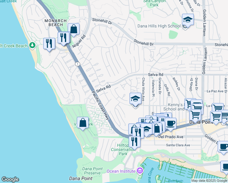 map of restaurants, bars, coffee shops, grocery stores, and more near 33902 Cape Cove in Dana Point