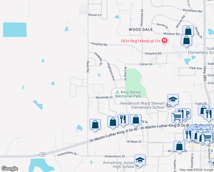 map of restaurants, bars, coffee shops, grocery stores, and more near 168 Surhaver Avenue in Starkville