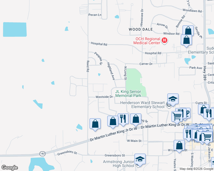 map of restaurants, bars, coffee shops, grocery stores, and more near 168 Surhaver Avenue in Starkville