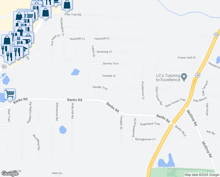 map of restaurants, bars, coffee shops, grocery stores, and more near 100 San Marino Court in Fayetteville