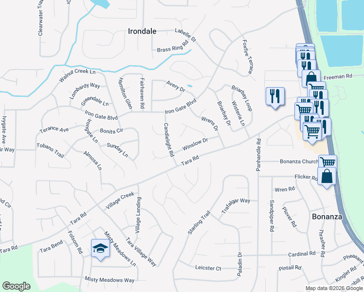 map of restaurants, bars, coffee shops, grocery stores, and more near 1306 Winslow Drive in Jonesboro