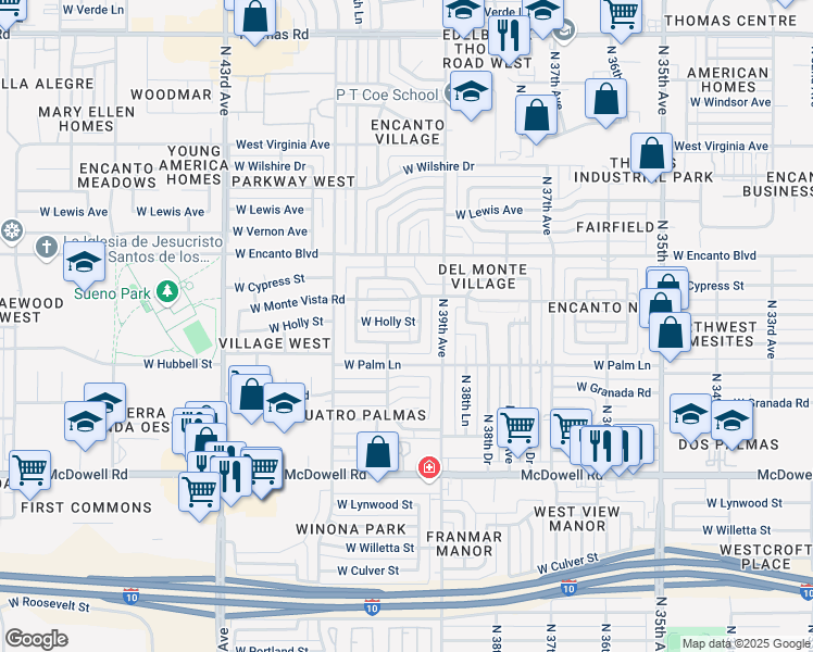 map of restaurants, bars, coffee shops, grocery stores, and more near 3933 West Holly Street in Phoenix