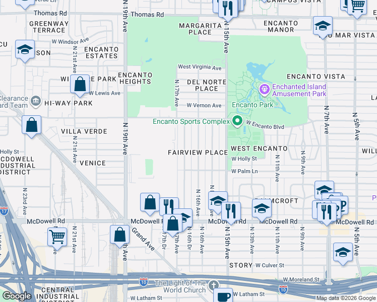 map of restaurants, bars, coffee shops, grocery stores, and more near 2038 North 17th Avenue in Phoenix