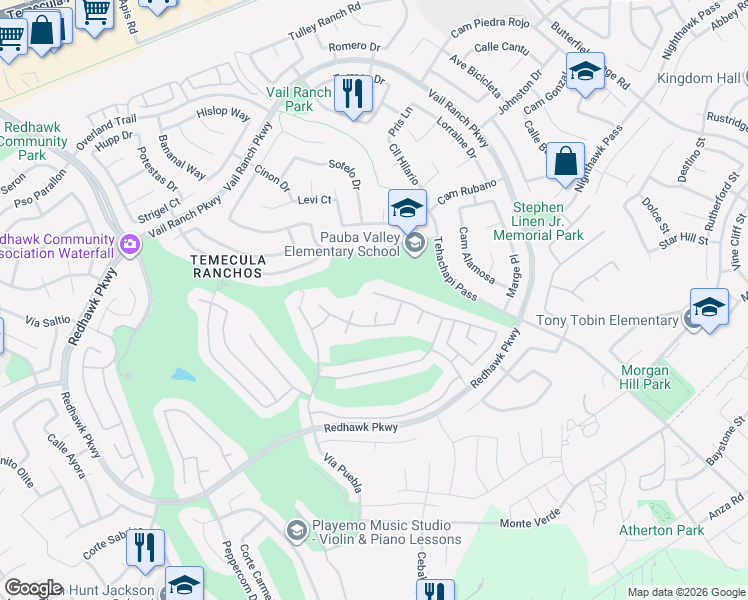 map of restaurants, bars, coffee shops, grocery stores, and more near 33123 Yucca Street in Temecula