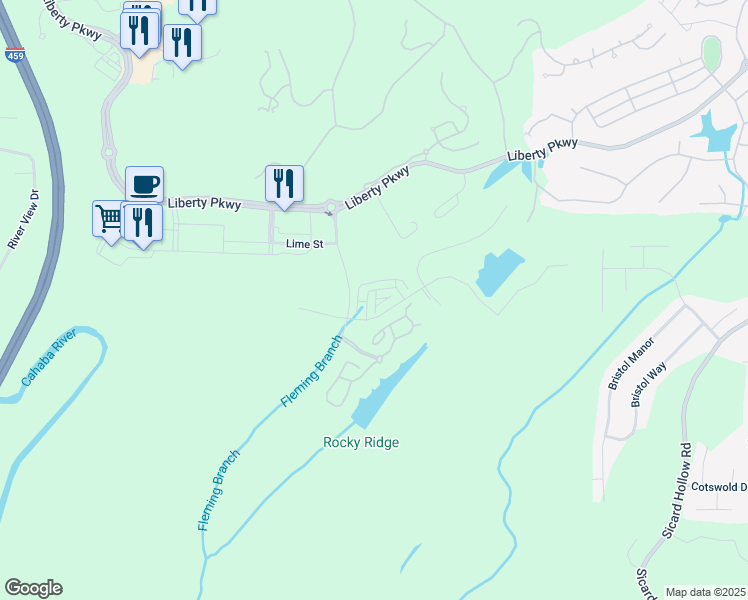 map of restaurants, bars, coffee shops, grocery stores, and more near 1004 Liberty Park Loop in Vestavia Hills