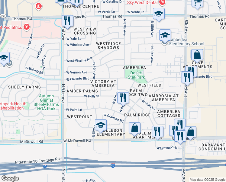 map of restaurants, bars, coffee shops, grocery stores, and more near 2215 North 88th Avenue in Phoenix