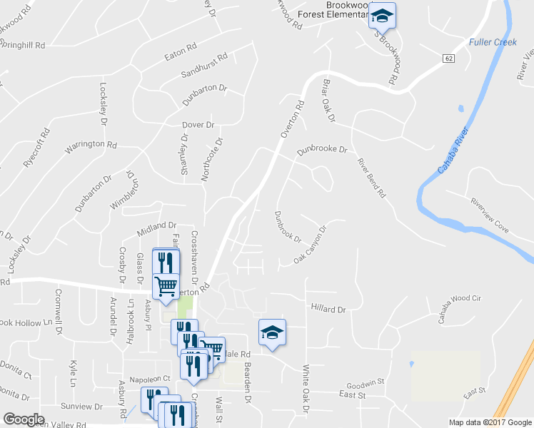 map of restaurants, bars, coffee shops, grocery stores, and more near 3321 Kensington Lane in Vestavia Hills