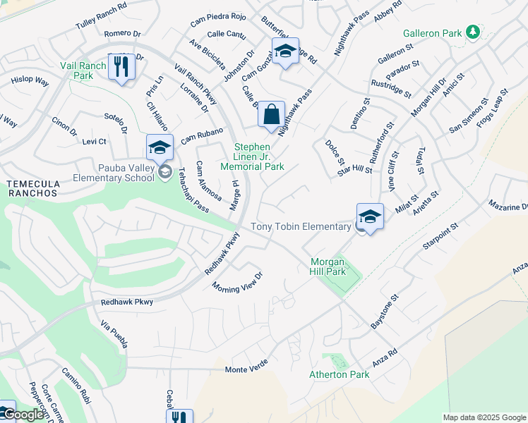 map of restaurants, bars, coffee shops, grocery stores, and more near 33325 Barrington Drive in Temecula