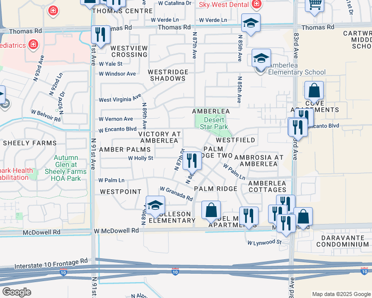 map of restaurants, bars, coffee shops, grocery stores, and more near 2215 North 88th Avenue in Phoenix