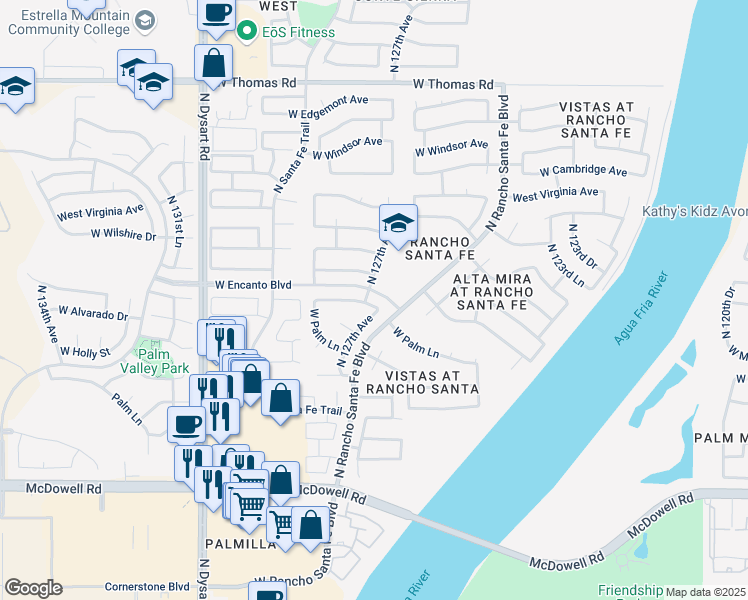 map of restaurants, bars, coffee shops, grocery stores, and more near 12710 West Alvarado Road in Avondale