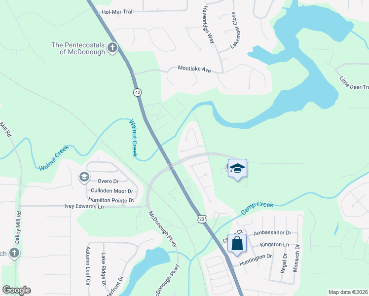 map of restaurants, bars, coffee shops, grocery stores, and more near 248 Swem Court in McDonough