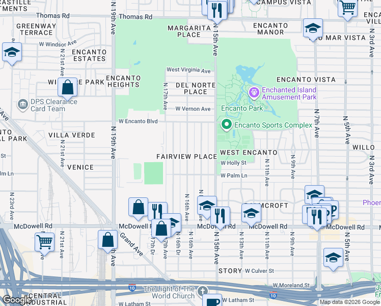 map of restaurants, bars, coffee shops, grocery stores, and more near 2041 North 16th Avenue in Phoenix