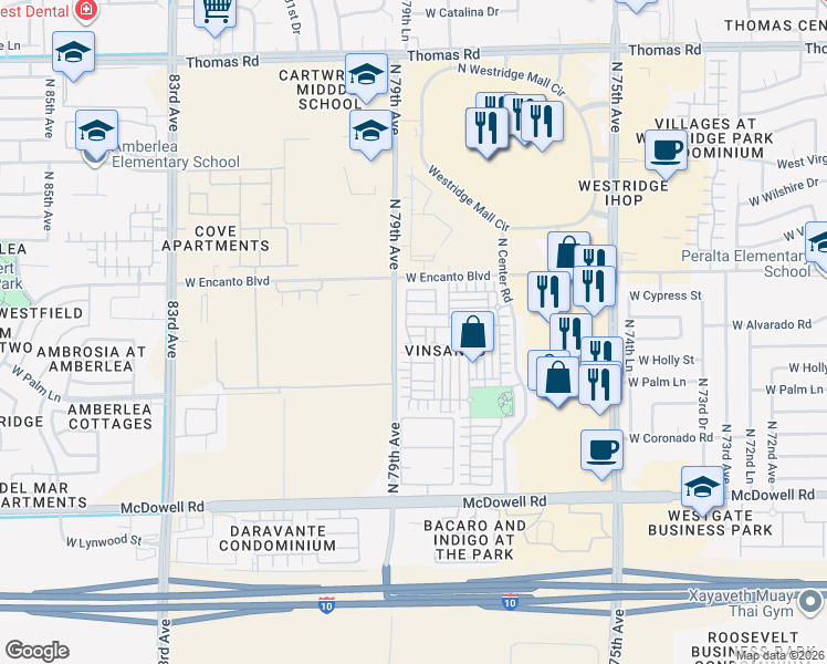 map of restaurants, bars, coffee shops, grocery stores, and more near 7843 West Alvarado Road in Phoenix