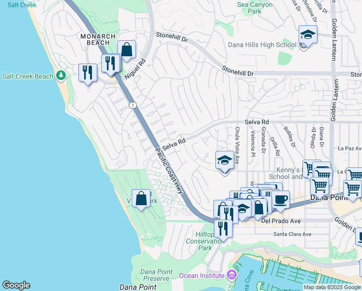 map of restaurants, bars, coffee shops, grocery stores, and more near 33902 Cape Cove in Dana Point