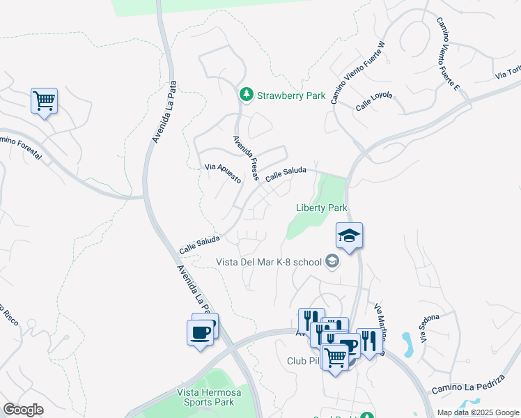 map of restaurants, bars, coffee shops, grocery stores, and more near 8 Via Santander in San Clemente
