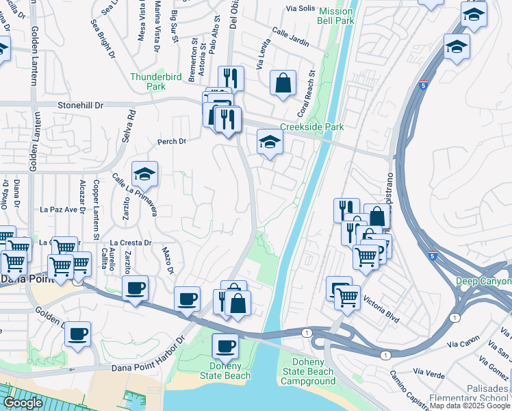 map of restaurants, bars, coffee shops, grocery stores, and more near in Dana Point