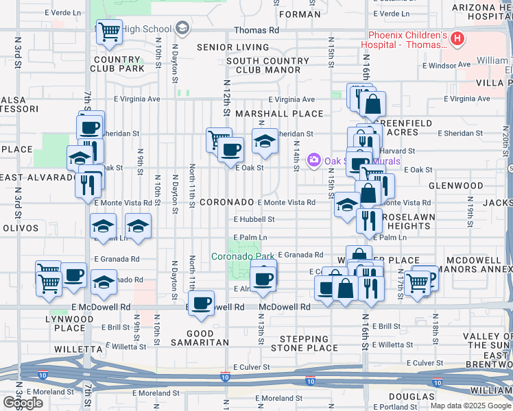 map of restaurants, bars, coffee shops, grocery stores, and more near 2034 North 13th Street in Phoenix