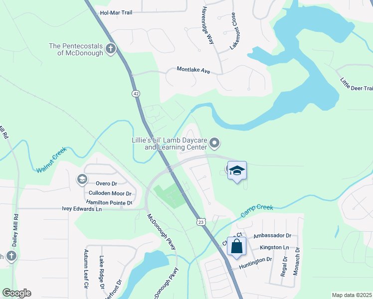 map of restaurants, bars, coffee shops, grocery stores, and more near 240 Swem Court in McDonough