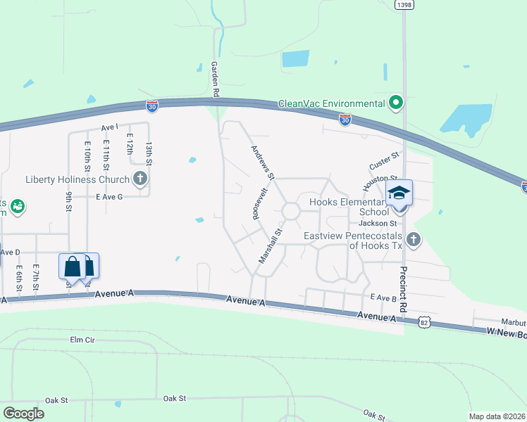 map of restaurants, bars, coffee shops, grocery stores, and more near 3 Spaatz in Hooks