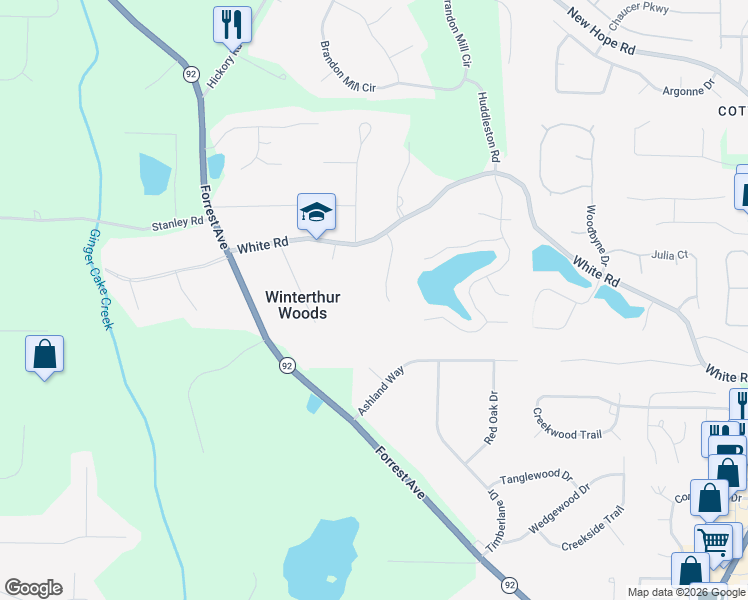map of restaurants, bars, coffee shops, grocery stores, and more near 175 Stanley Oaks Place in Fayetteville