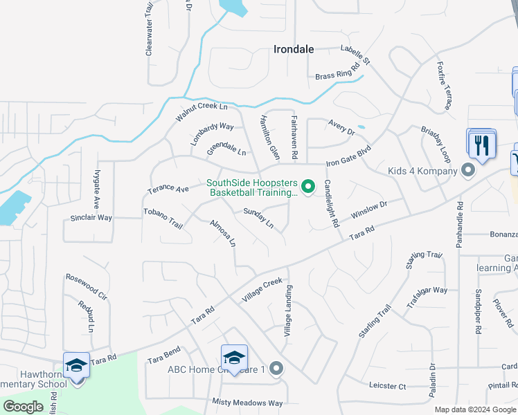 map of restaurants, bars, coffee shops, grocery stores, and more near 1132 Sunday Lane in Jonesboro