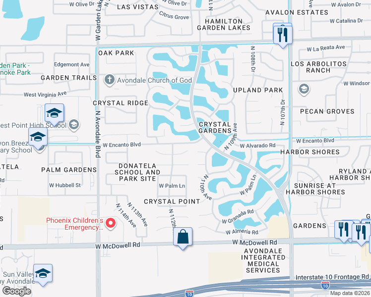 map of restaurants, bars, coffee shops, grocery stores, and more near 11182 West Alvarado Road in Avondale