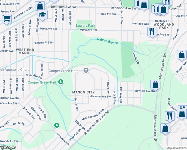 map of restaurants, bars, coffee shops, grocery stores, and more near 52 Arthur Shores Drive Southwest in Birmingham