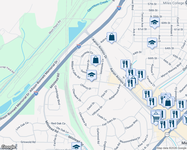 map of restaurants, bars, coffee shops, grocery stores, and more near 520 Seminole Drive in Fairfield
