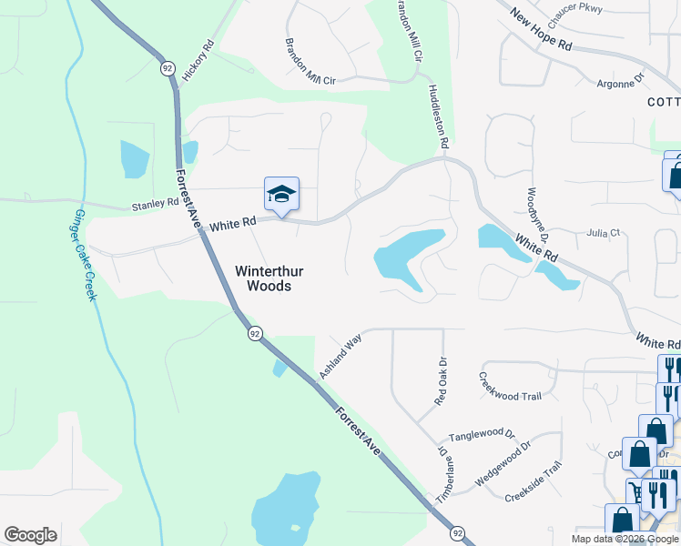 map of restaurants, bars, coffee shops, grocery stores, and more near 175 Stanley Oaks Place in Fayetteville