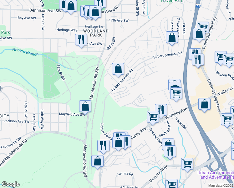map of restaurants, bars, coffee shops, grocery stores, and more near 244 Robert Jemison Road in Birmingham