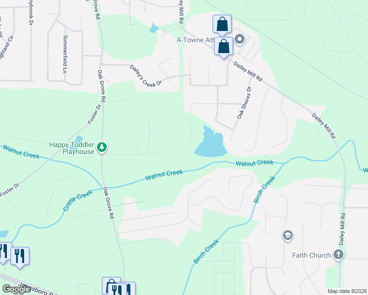 map of restaurants, bars, coffee shops, grocery stores, and more near 400 Lakeridge Court in McDonough