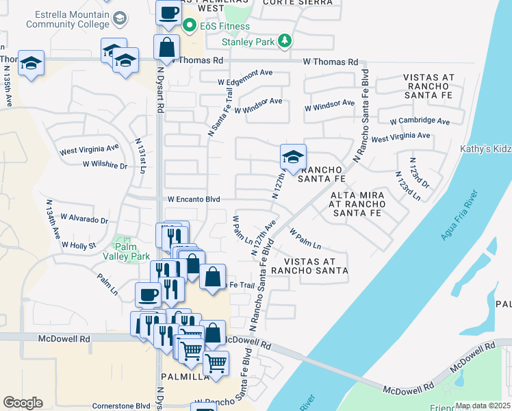 map of restaurants, bars, coffee shops, grocery stores, and more near 12742 West Alvarado Road in Avondale