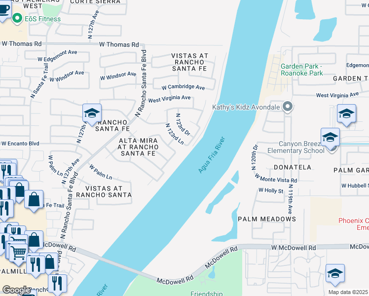 map of restaurants, bars, coffee shops, grocery stores, and more near 2320 North 123rd Lane in Avondale