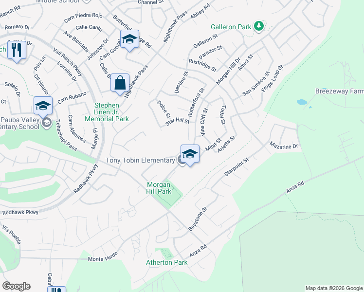 map of restaurants, bars, coffee shops, grocery stores, and more near 33850 Sattui Street in Temecula