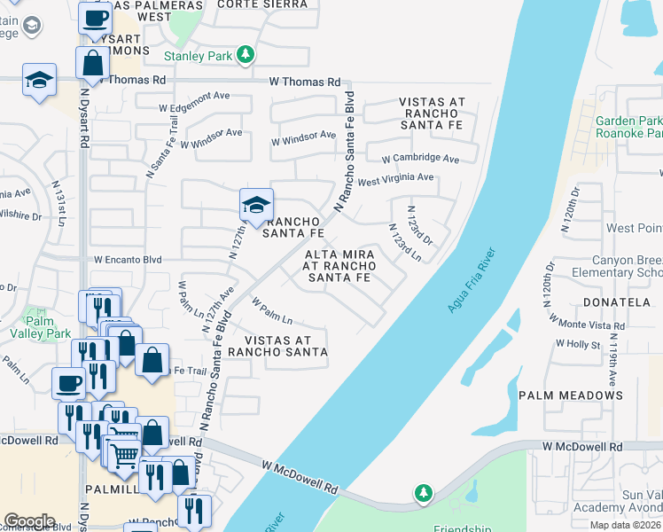 map of restaurants, bars, coffee shops, grocery stores, and more near 12434 W Alvarado Rd in Avondale