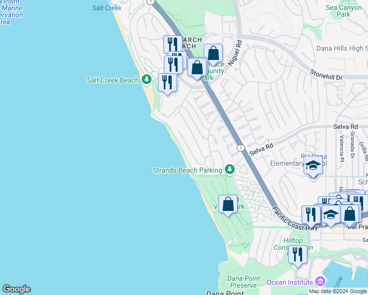 map of restaurants, bars, coffee shops, grocery stores, and more near 13 Breakers Isle in Dana Point