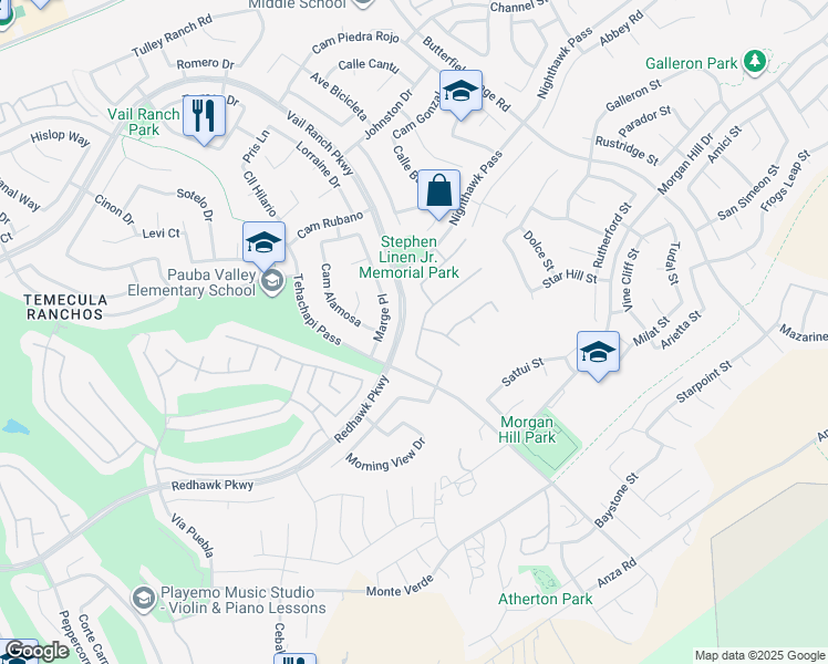 map of restaurants, bars, coffee shops, grocery stores, and more near 33336 Barrington Drive in Temecula