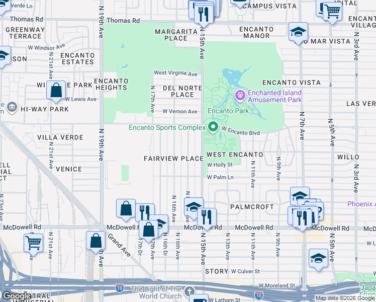 map of restaurants, bars, coffee shops, grocery stores, and more near 2038 North 15th Avenue in Phoenix