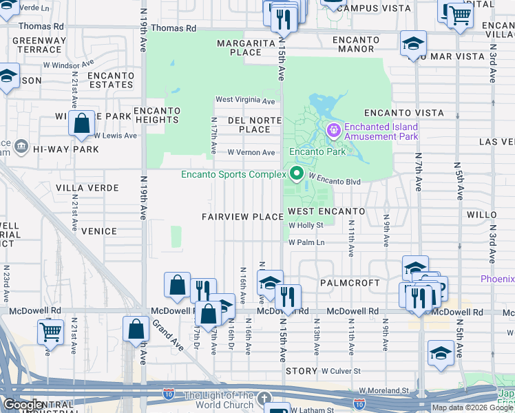 map of restaurants, bars, coffee shops, grocery stores, and more near 2041 North 16th Avenue in Phoenix