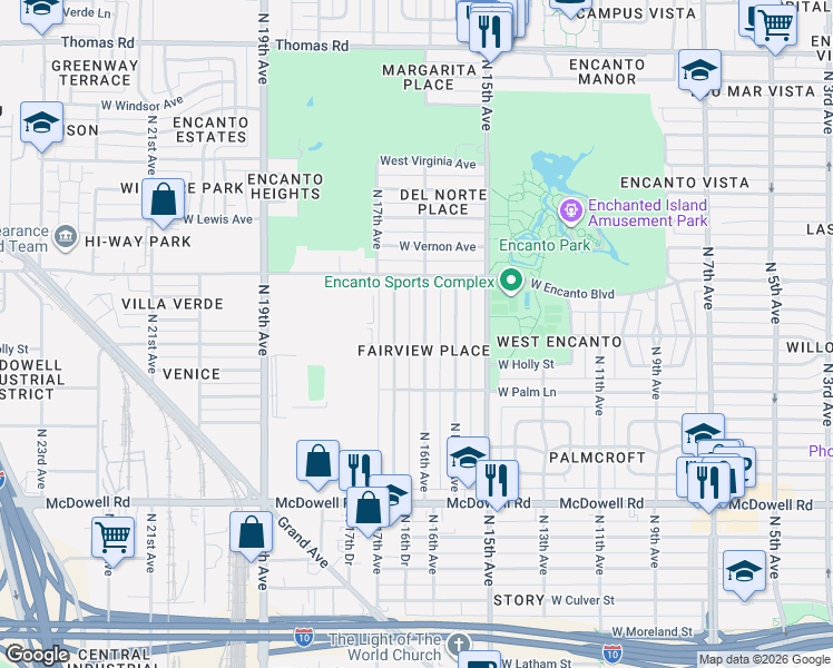 map of restaurants, bars, coffee shops, grocery stores, and more near 2041 North 16th Avenue in Phoenix