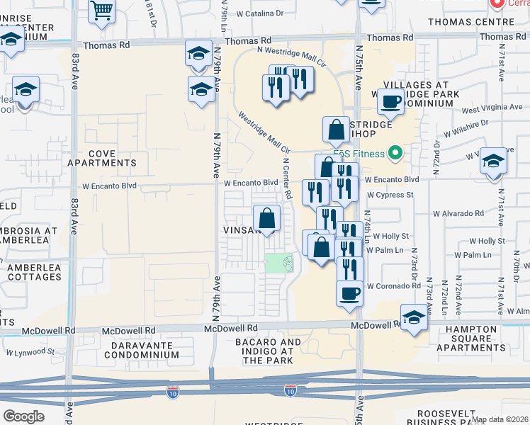 map of restaurants, bars, coffee shops, grocery stores, and more near W Alvarado Rd West Alvarado Road in Phoenix