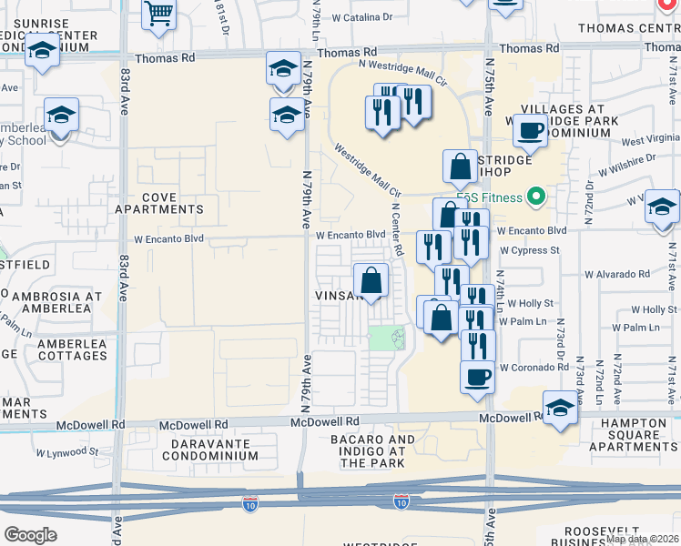 map of restaurants, bars, coffee shops, grocery stores, and more near W Alvarado Rd West Alvarado Road in Phoenix