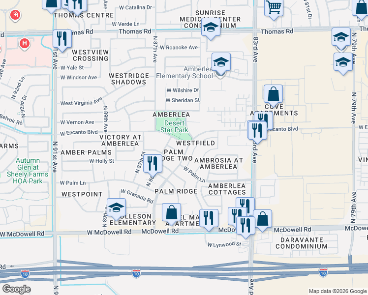 map of restaurants, bars, coffee shops, grocery stores, and more near 8520 West Palm Lane in Phoenix