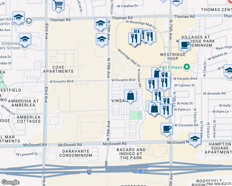 map of restaurants, bars, coffee shops, grocery stores, and more near 7843 West Alvarado Road in Phoenix