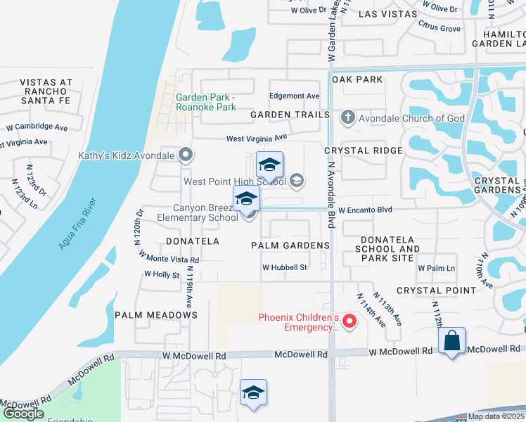 map of restaurants, bars, coffee shops, grocery stores, and more near North 117th Avenue in Avondale